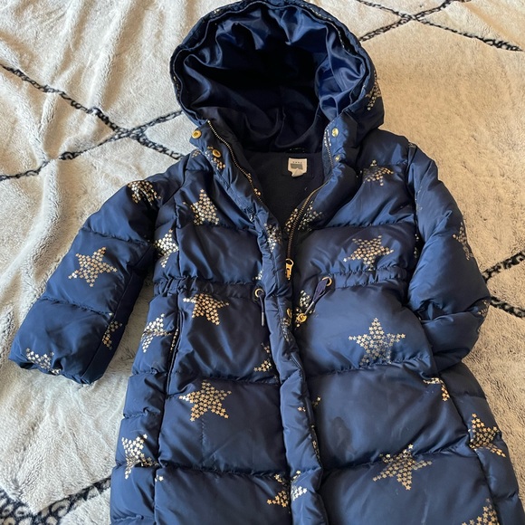 Gap Long Down Jacket for Kids- Blue with Gold Stars, Size 5 - Picture 2 of 8